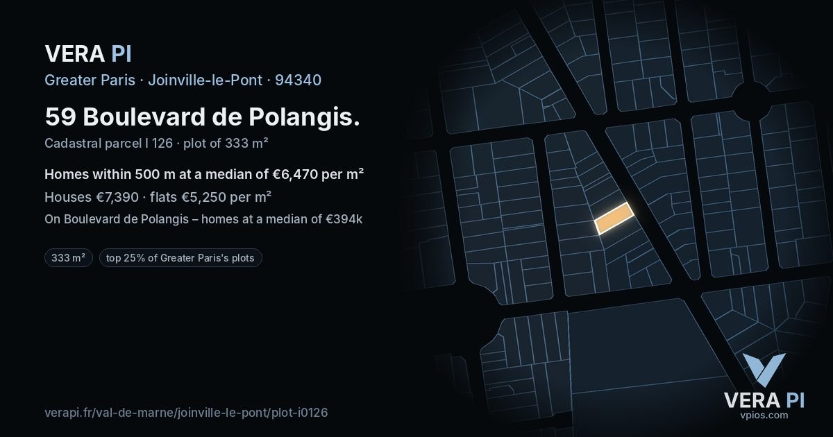 59 Boulevard de Polangis, Joinville-le-Pont at night – the plot lit, the parcels around coloured by the prices near them