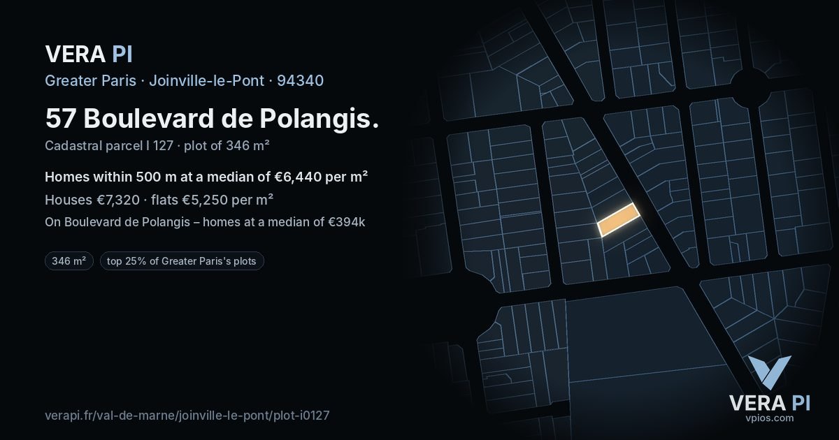 57 Boulevard de Polangis, Joinville-le-Pont at night – the plot lit, the parcels around coloured by the prices near them