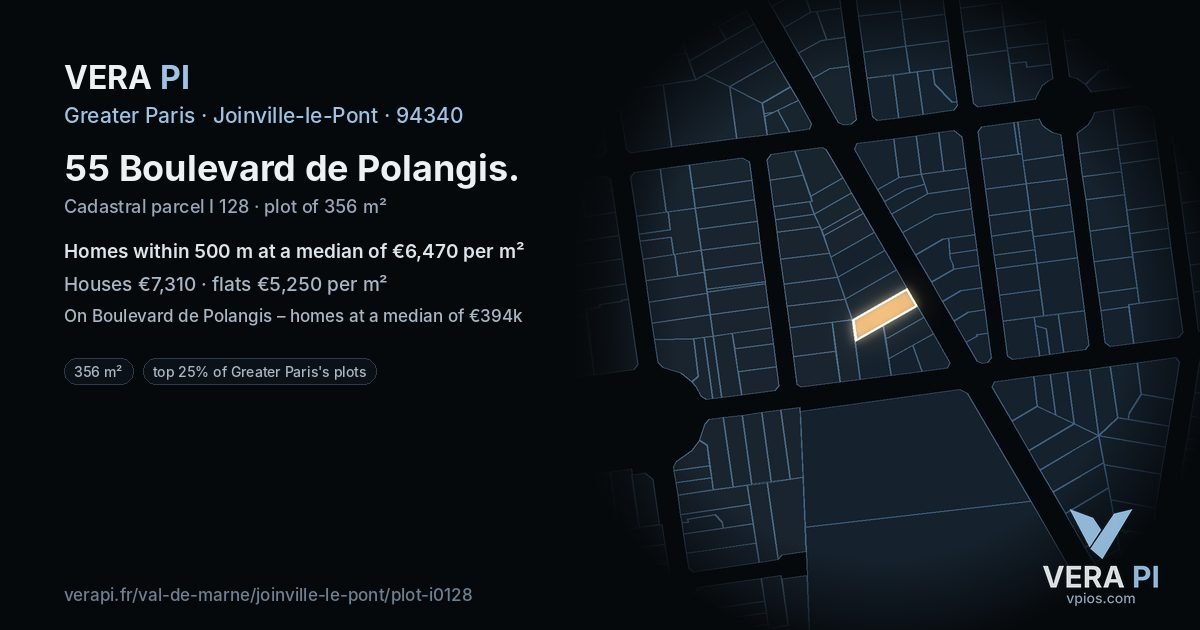 55 Boulevard de Polangis, Joinville-le-Pont at night – the plot lit, the parcels around coloured by the prices near them