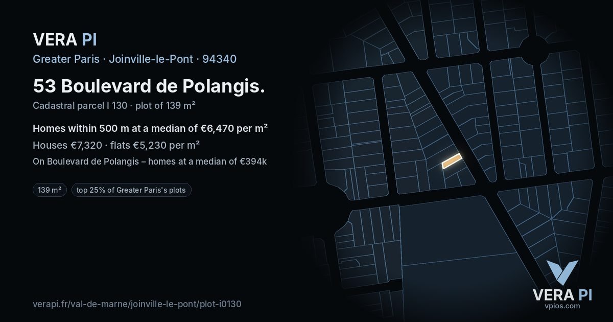 53 Boulevard de Polangis, Joinville-le-Pont at night – the plot lit, the parcels around coloured by the prices near them