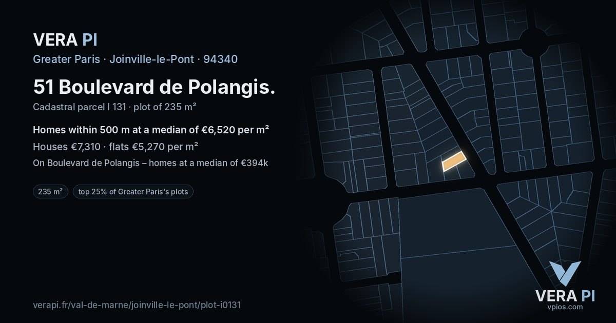 51 Boulevard de Polangis, Joinville-le-Pont at night – the plot lit, the parcels around coloured by the prices near them