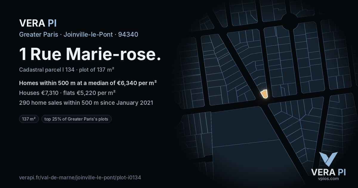 1 Rue Marie-rose, Joinville-le-Pont at night – the plot lit, the parcels around coloured by the prices near them