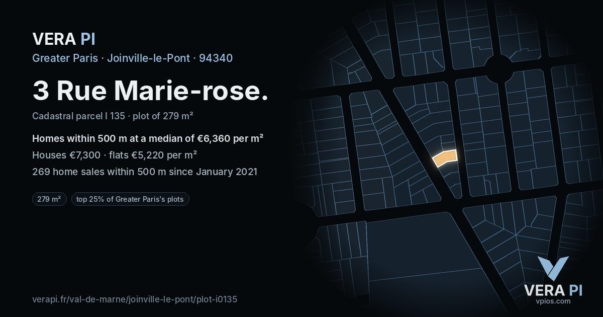 3 Rue Marie-rose, Joinville-le-Pont at night – the plot lit, the parcels around coloured by the prices near them