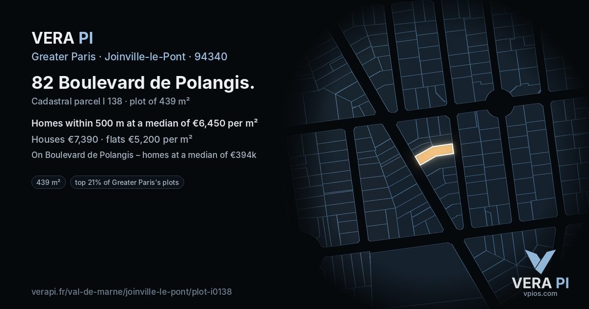 82 Boulevard de Polangis, Joinville-le-Pont at night – the plot lit, the parcels around coloured by the prices near them