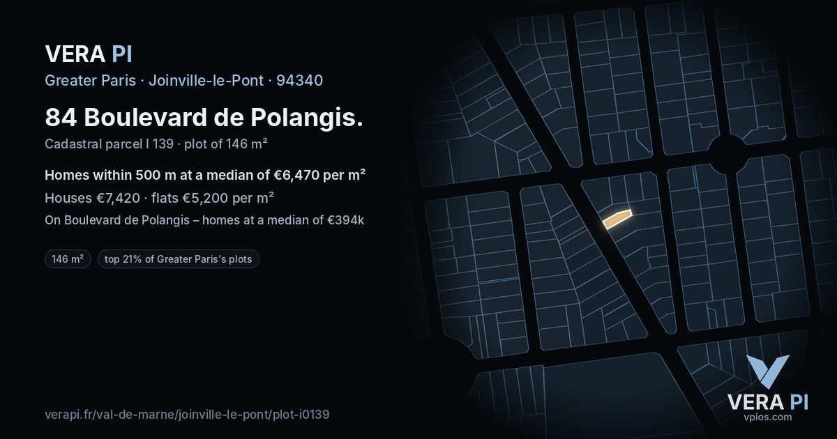 84 Boulevard de Polangis, Joinville-le-Pont at night – the plot lit, the parcels around coloured by the prices near them