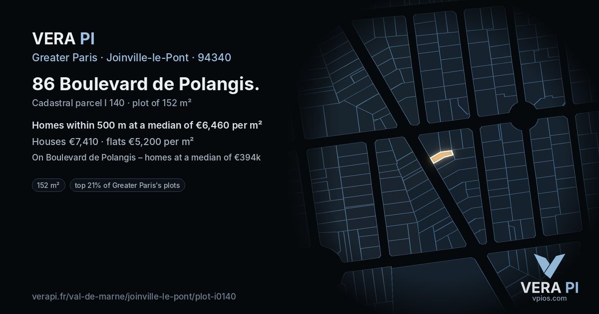 86 Boulevard de Polangis, Joinville-le-Pont at night – the plot lit, the parcels around coloured by the prices near them