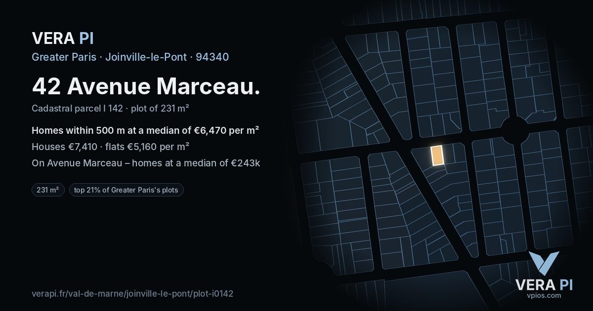 42 Avenue Marceau, Joinville-le-Pont at night – the plot lit, the parcels around coloured by the prices near them