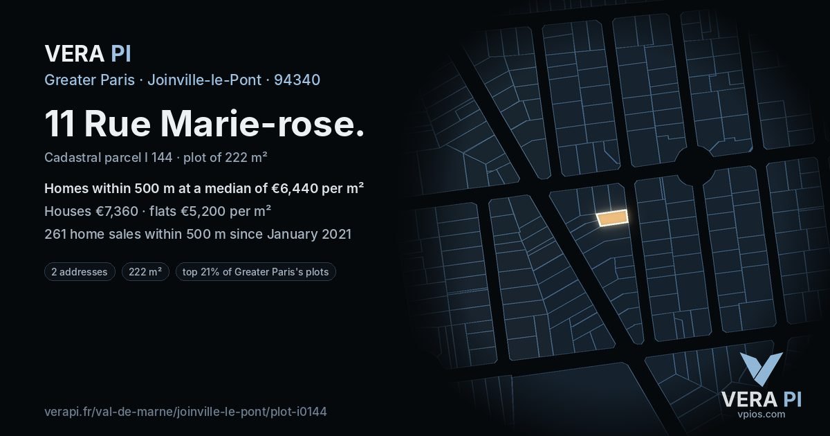 11 Rue Marie-rose, Joinville-le-Pont at night – the plot lit, the parcels around coloured by the prices near them