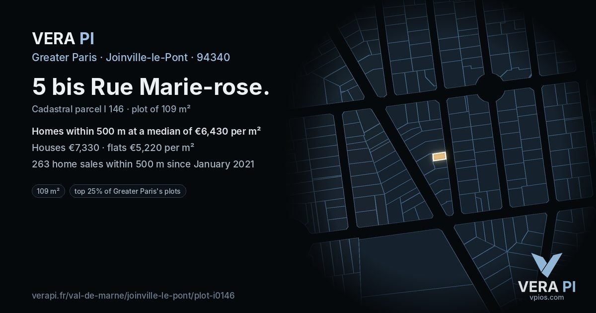 5 bis Rue Marie-rose, Joinville-le-Pont at night – the plot lit, the parcels around coloured by the prices near them