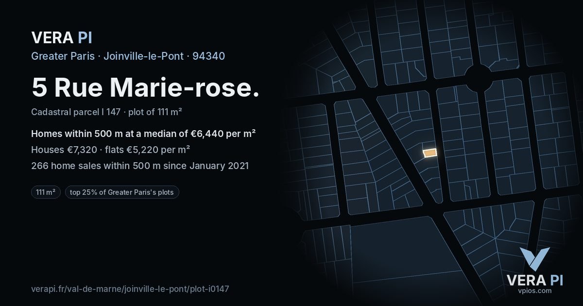 5 Rue Marie-rose, Joinville-le-Pont at night – the plot lit, the parcels around coloured by the prices near them