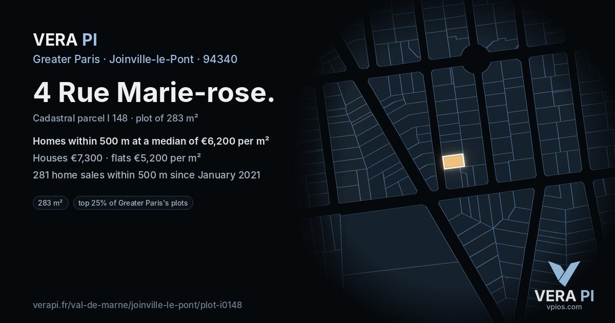 4 Rue Marie-rose, Joinville-le-Pont at night – the plot lit, the parcels around coloured by the prices near them