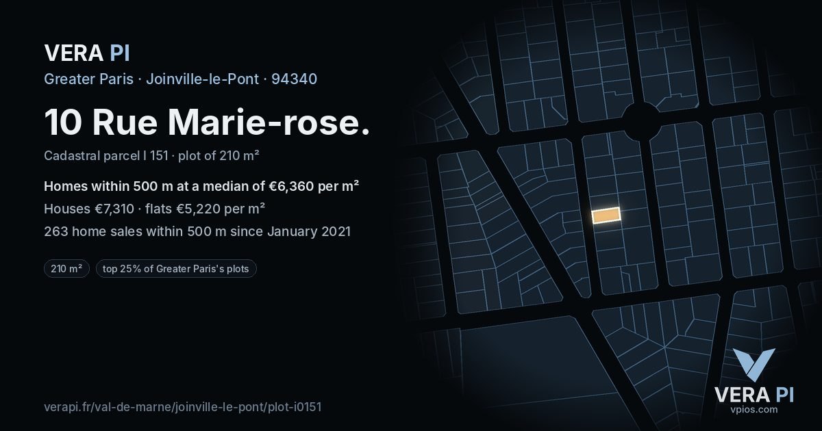 10 Rue Marie-rose, Joinville-le-Pont at night – the plot lit, the parcels around coloured by the prices near them