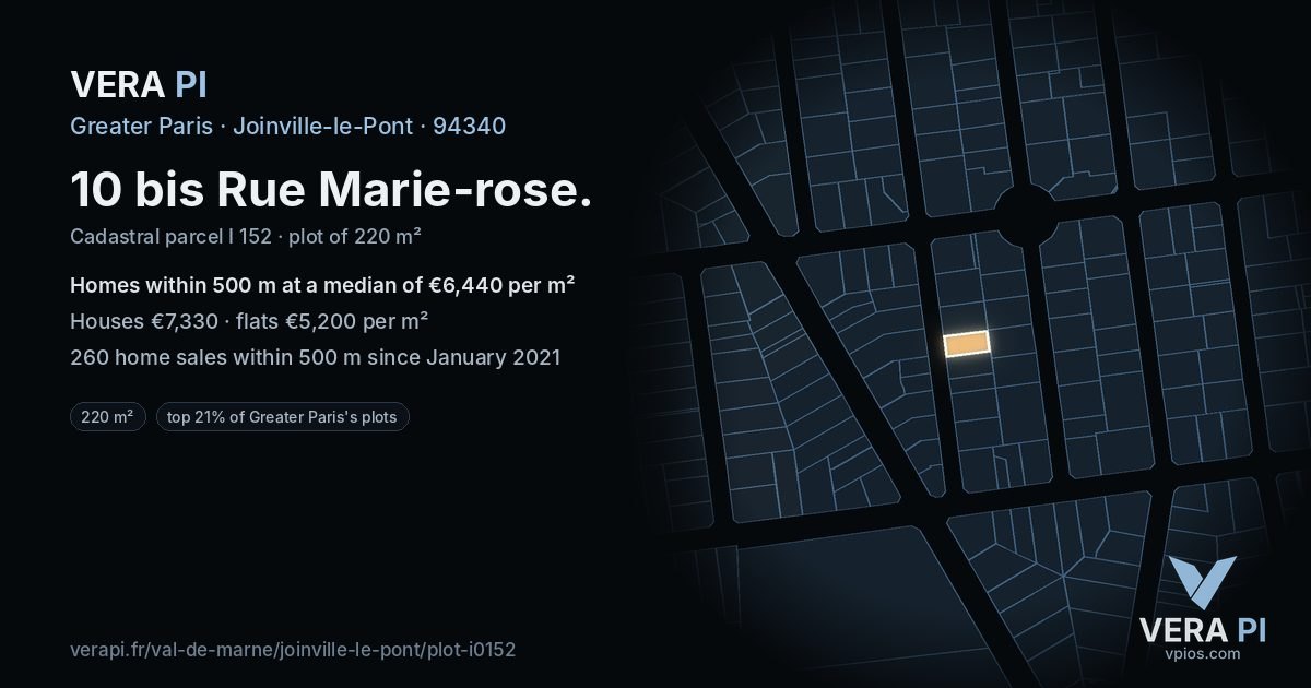 10 bis Rue Marie-rose, Joinville-le-Pont at night – the plot lit, the parcels around coloured by the prices near them