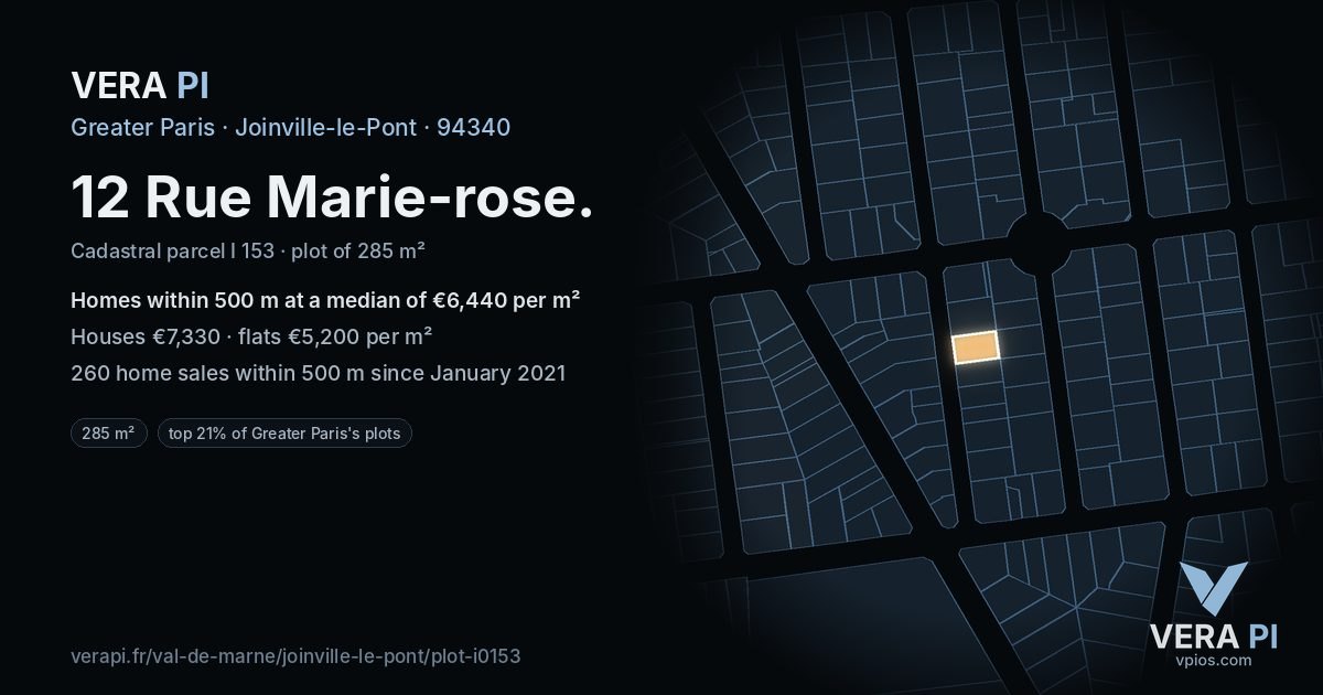 12 Rue Marie-rose, Joinville-le-Pont at night – the plot lit, the parcels around coloured by the prices near them