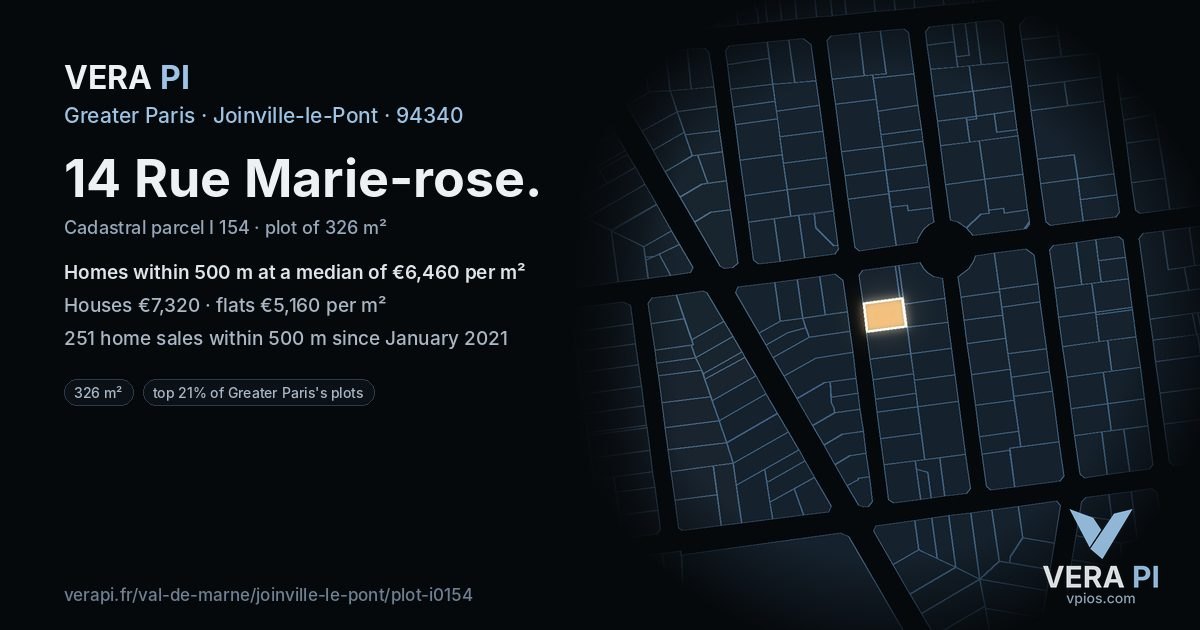 14 Rue Marie-rose, Joinville-le-Pont at night – the plot lit, the parcels around coloured by the prices near them