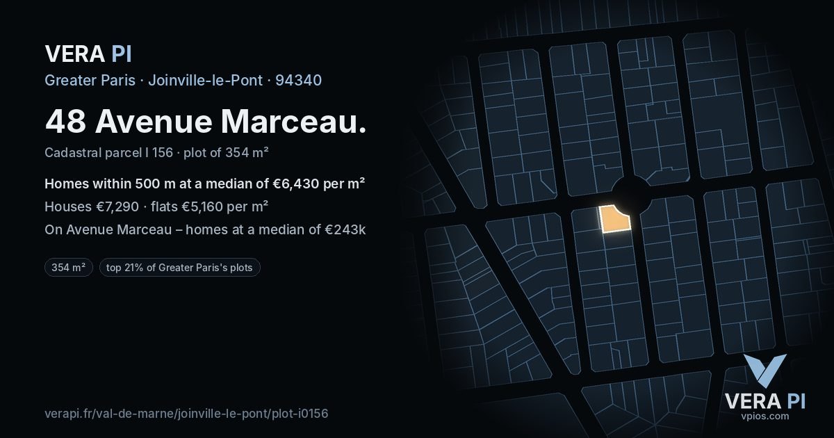 48 Avenue Marceau, Joinville-le-Pont at night – the plot lit, the parcels around coloured by the prices near them