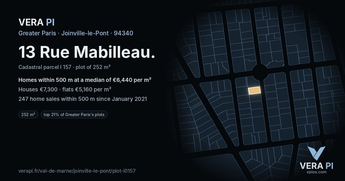 13 Rue Mabilleau, Joinville-le-Pont at night – the plot lit, the parcels around coloured by the prices near them
