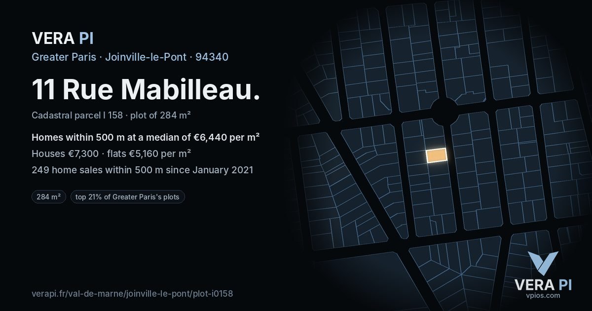 11 Rue Mabilleau, Joinville-le-Pont at night – the plot lit, the parcels around coloured by the prices near them