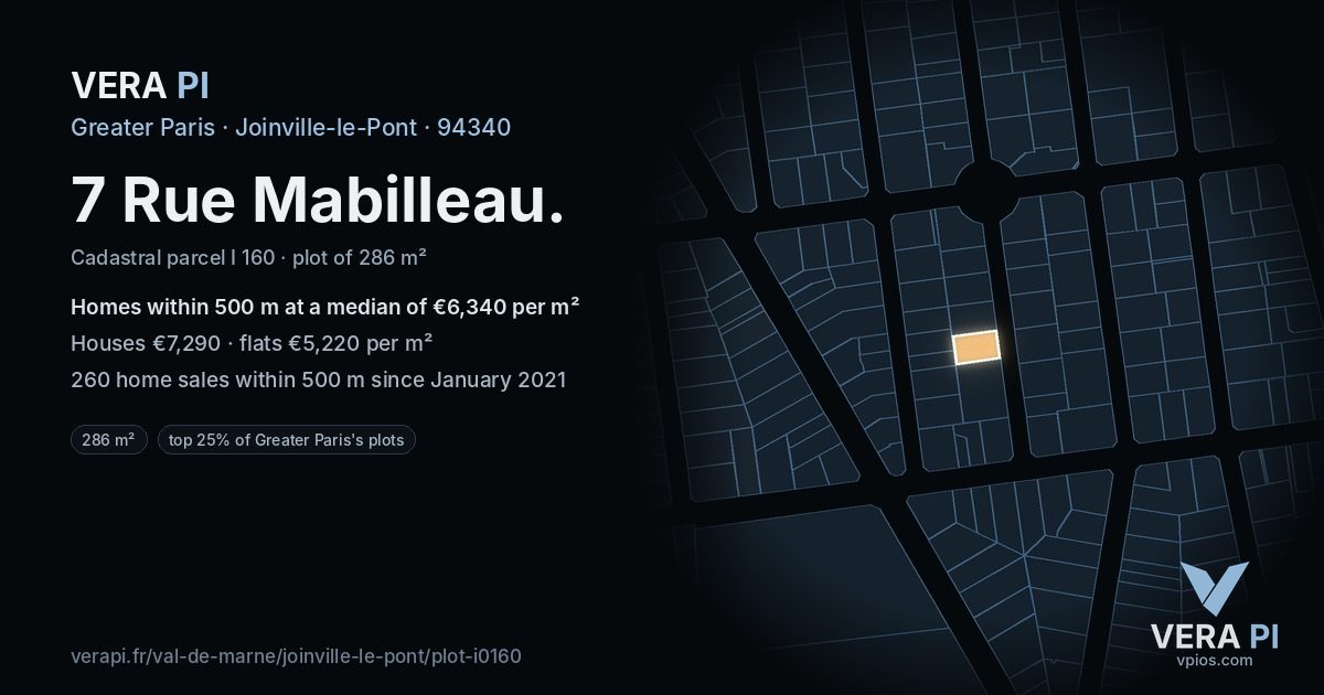 7 Rue Mabilleau, Joinville-le-Pont at night – the plot lit, the parcels around coloured by the prices near them