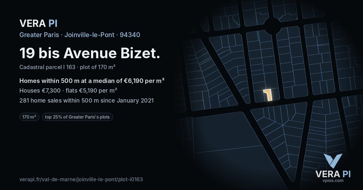 19 bis Avenue Bizet, Joinville-le-Pont at night – the plot lit, the parcels around coloured by the prices near them