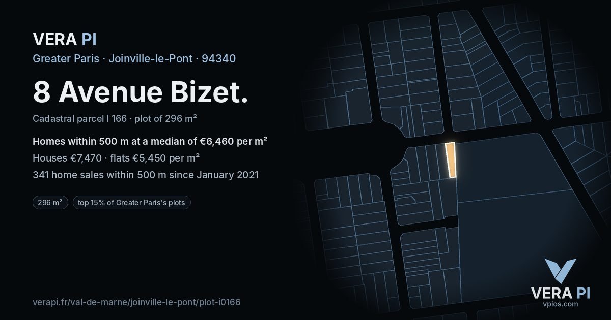 8 Avenue Bizet, Joinville-le-Pont at night – the plot lit, the parcels around coloured by the prices near them