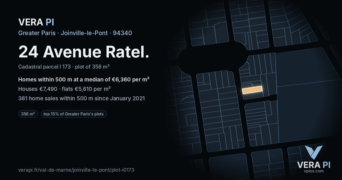 24 Avenue Ratel, Joinville-le-Pont at night – the plot lit, the parcels around coloured by the prices near them