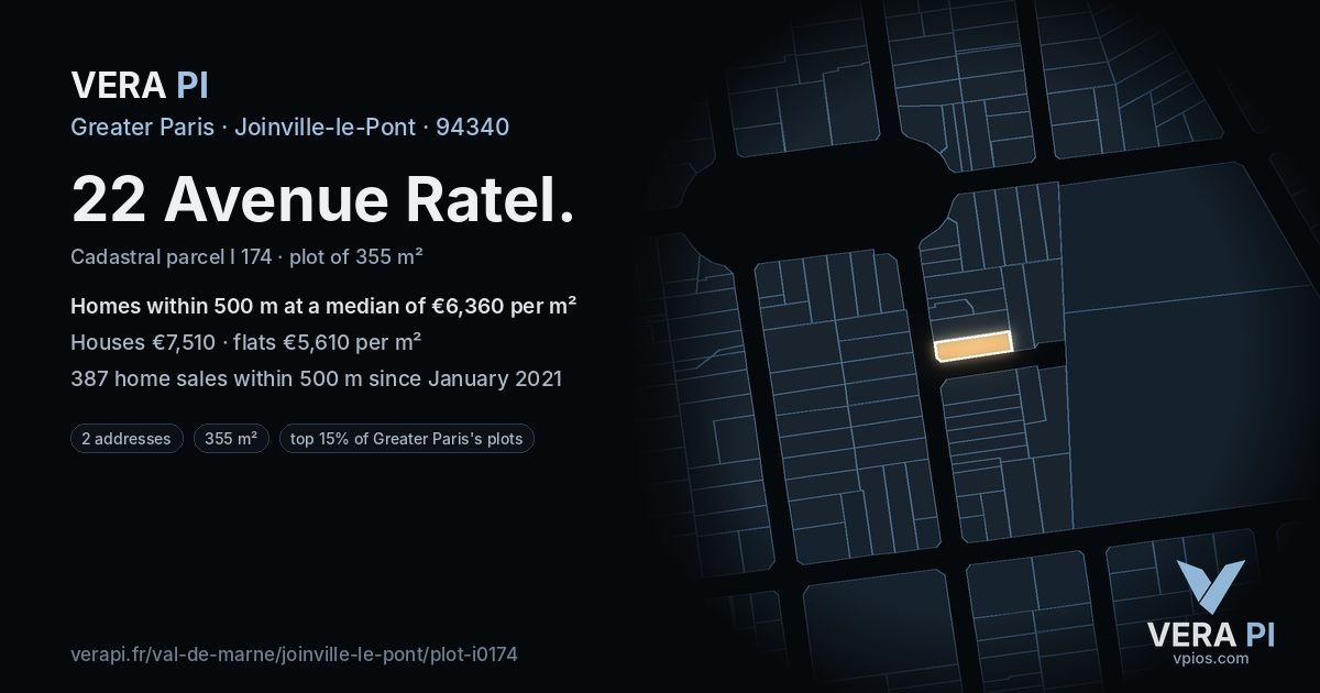 22 Avenue Ratel, Joinville-le-Pont at night – the plot lit, the parcels around coloured by the prices near them