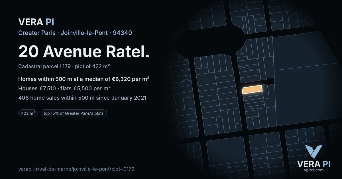 20 Avenue Ratel, Joinville-le-Pont at night – the plot lit, the parcels around coloured by the prices near them