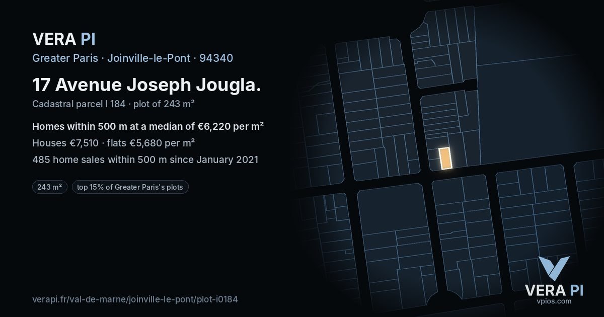 17 Avenue Joseph Jougla, Joinville-le-Pont at night – the plot lit, the parcels around coloured by the prices near them