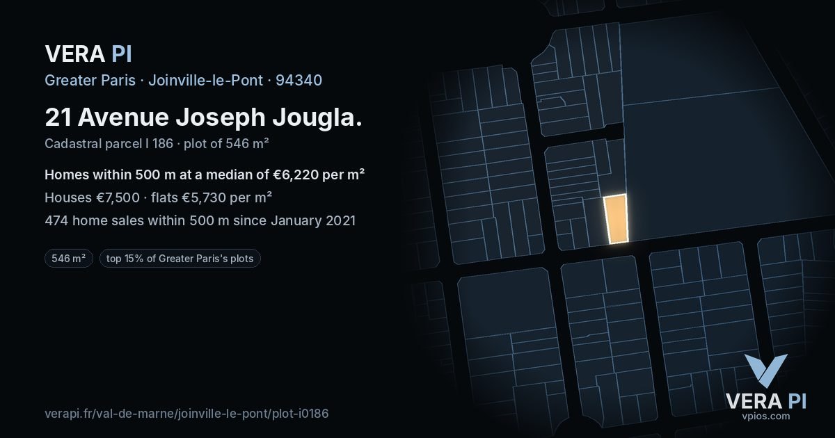 21 Avenue Joseph Jougla, Joinville-le-Pont at night – the plot lit, the parcels around coloured by the prices near them