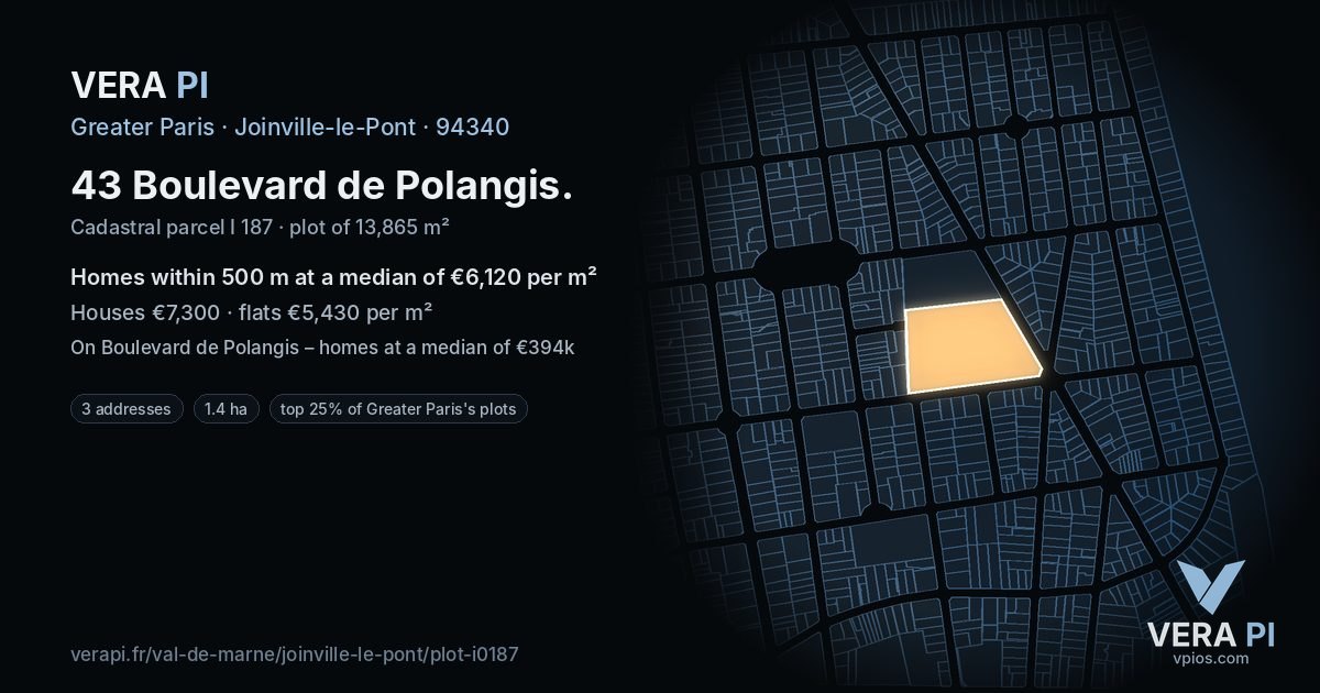 43 Boulevard de Polangis, Joinville-le-Pont at night – the plot lit, the parcels around coloured by the prices near them