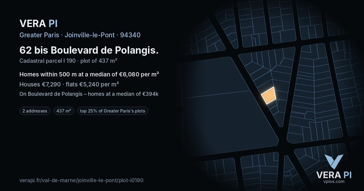 62 bis Boulevard de Polangis, Joinville-le-Pont at night – the plot lit, the parcels around coloured by the prices near them