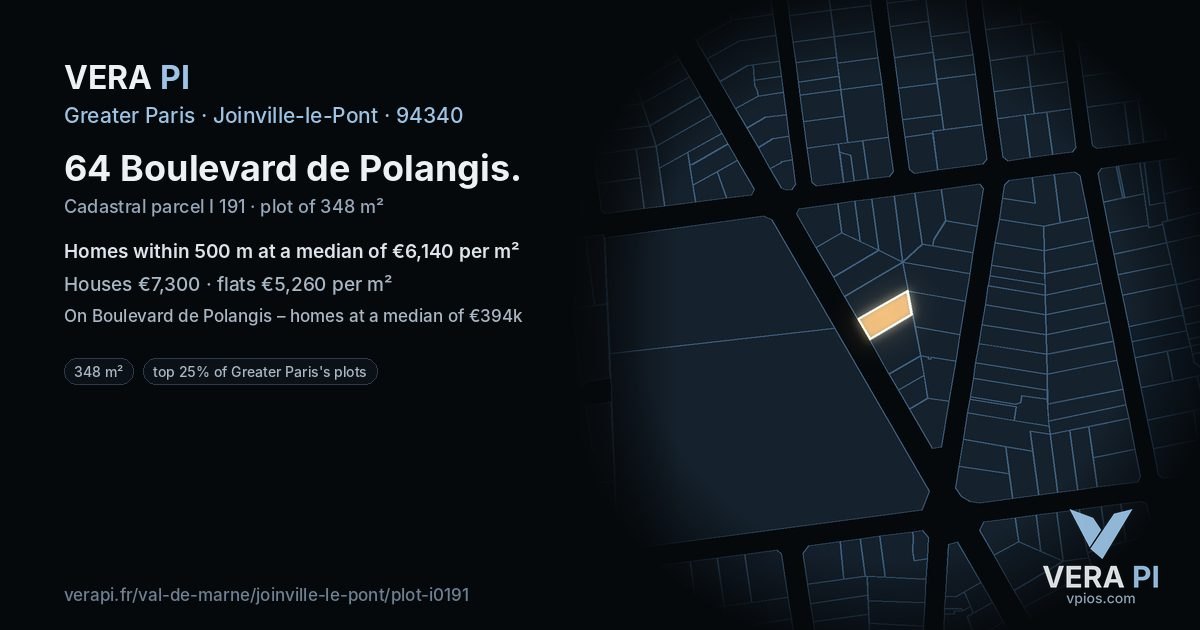 64 Boulevard de Polangis, Joinville-le-Pont at night – the plot lit, the parcels around coloured by the prices near them