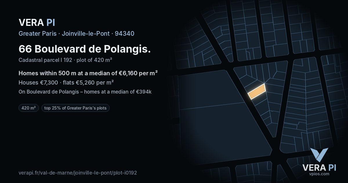 66 Boulevard de Polangis, Joinville-le-Pont at night – the plot lit, the parcels around coloured by the prices near them