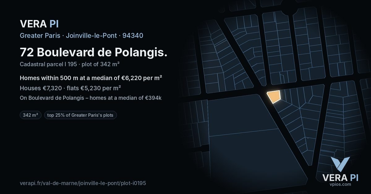 72 Boulevard de Polangis, Joinville-le-Pont at night – the plot lit, the parcels around coloured by the prices near them