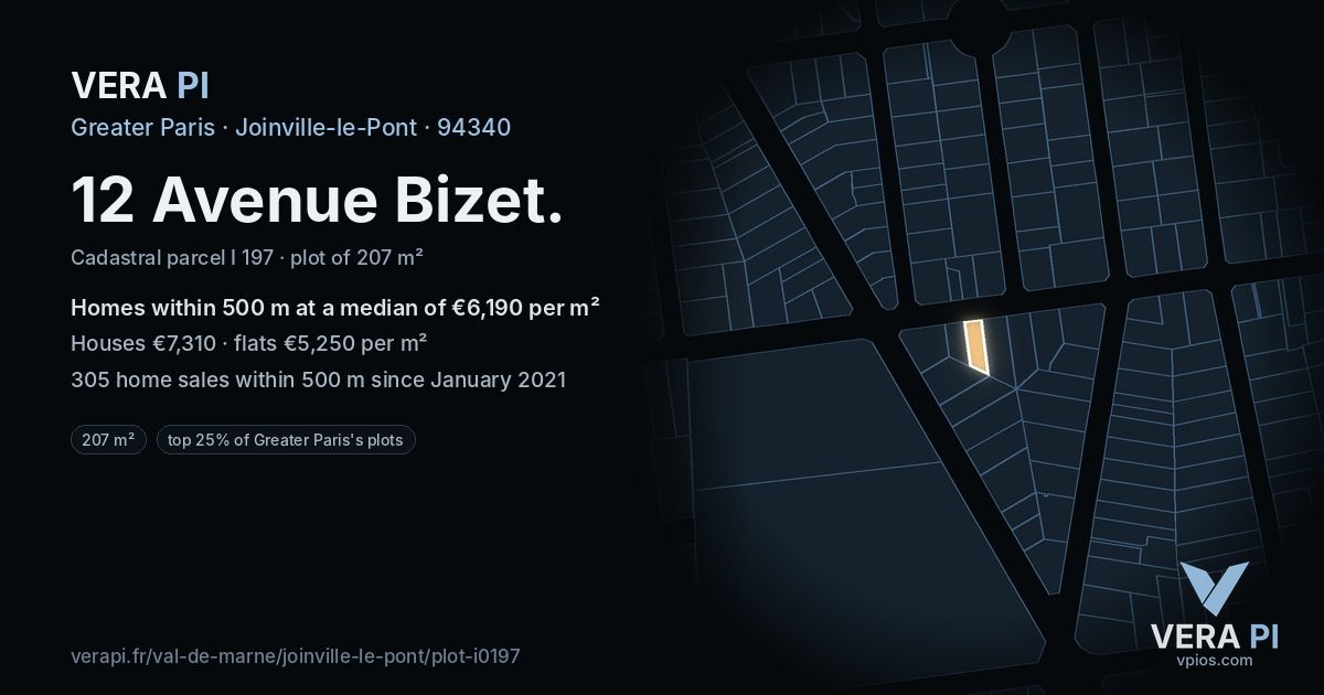 12 Avenue Bizet, Joinville-le-Pont at night – the plot lit, the parcels around coloured by the prices near them
