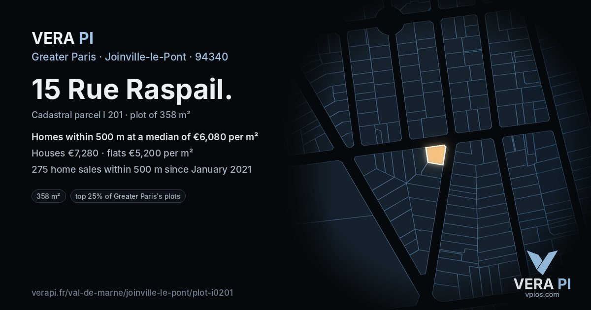15 Rue Raspail, Joinville-le-Pont at night – the plot lit, the parcels around coloured by the prices near them