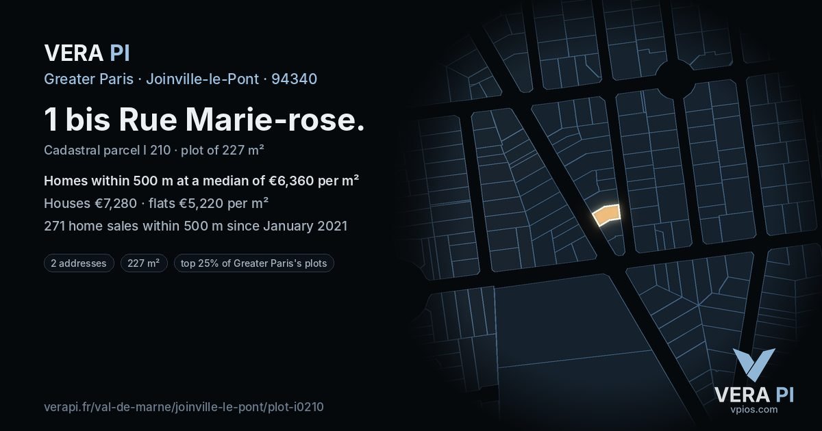 1 bis Rue Marie-rose, Joinville-le-Pont at night – the plot lit, the parcels around coloured by the prices near them