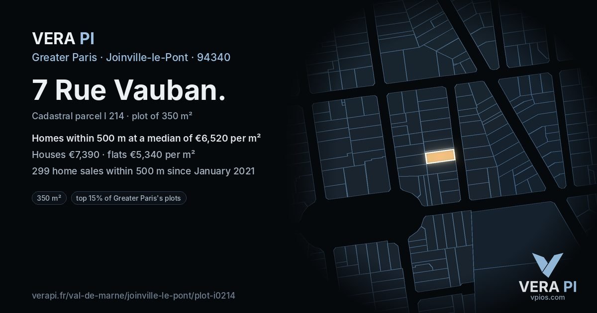 7 Rue Vauban, Joinville-le-Pont at night – the plot lit, the parcels around coloured by the prices near them