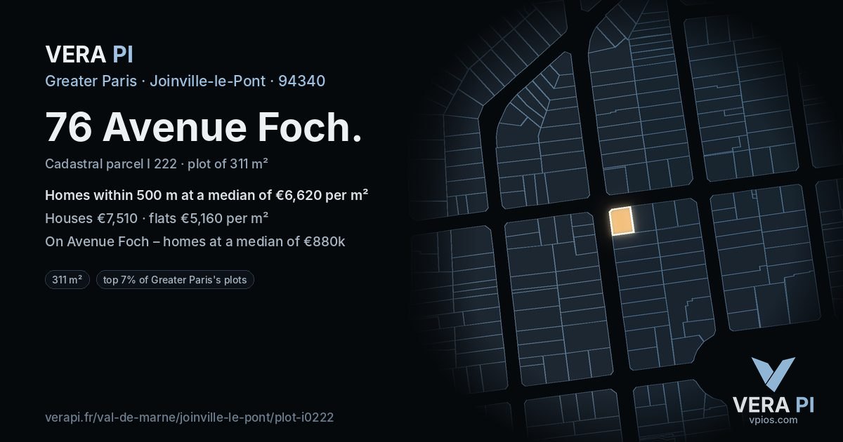 76 Avenue Foch, Joinville-le-Pont at night – the plot lit, the parcels around coloured by the prices near them