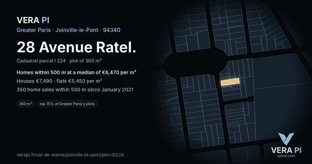 28 Avenue Ratel, Joinville-le-Pont at night – the plot lit, the parcels around coloured by the prices near them