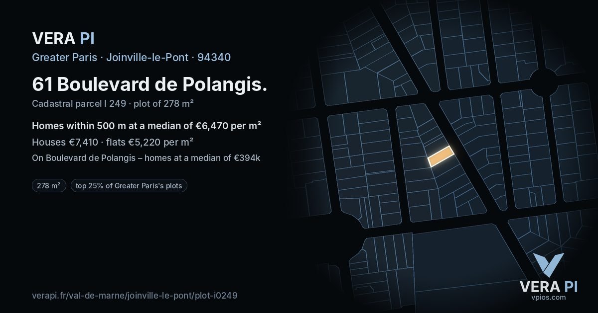 61 Boulevard de Polangis, Joinville-le-Pont at night – the plot lit, the parcels around coloured by the prices near them
