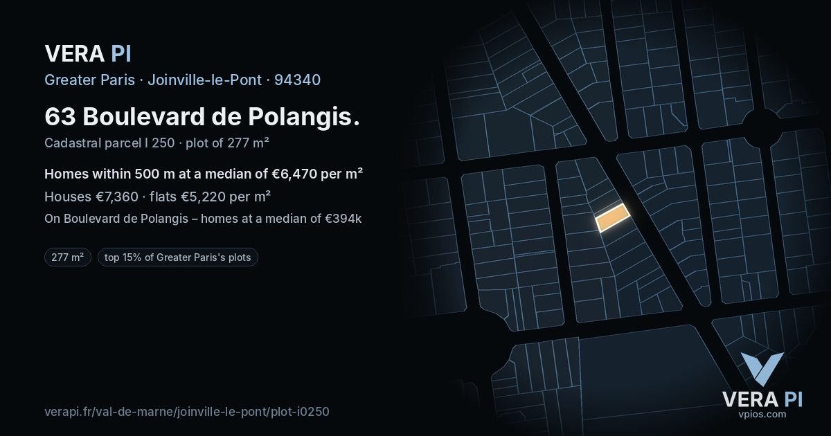 63 Boulevard de Polangis, Joinville-le-Pont at night – the plot lit, the parcels around coloured by the prices near them