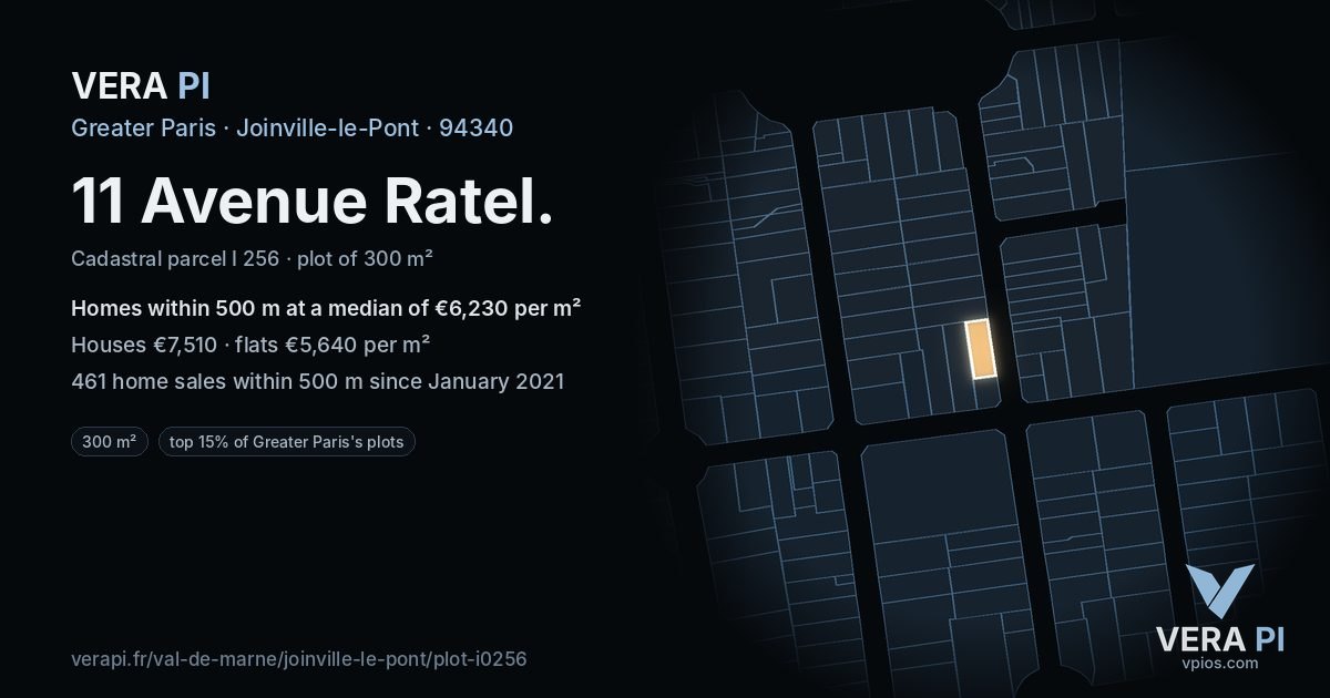 11 Avenue Ratel, Joinville-le-Pont at night – the plot lit, the parcels around coloured by the prices near them