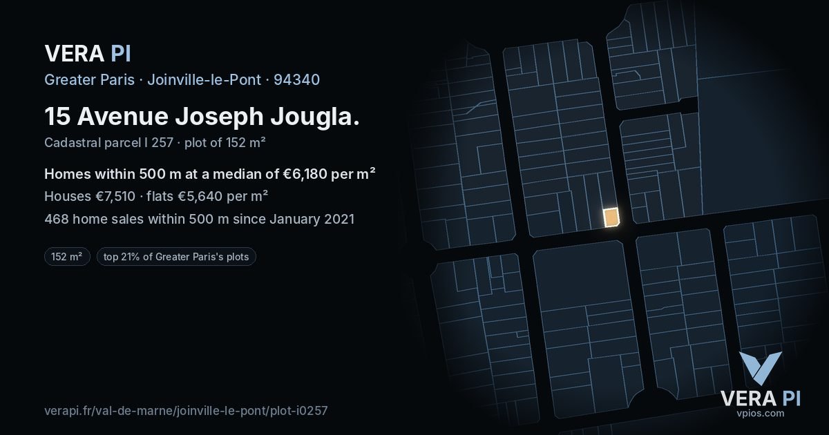 15 Avenue Joseph Jougla, Joinville-le-Pont at night – the plot lit, the parcels around coloured by the prices near them