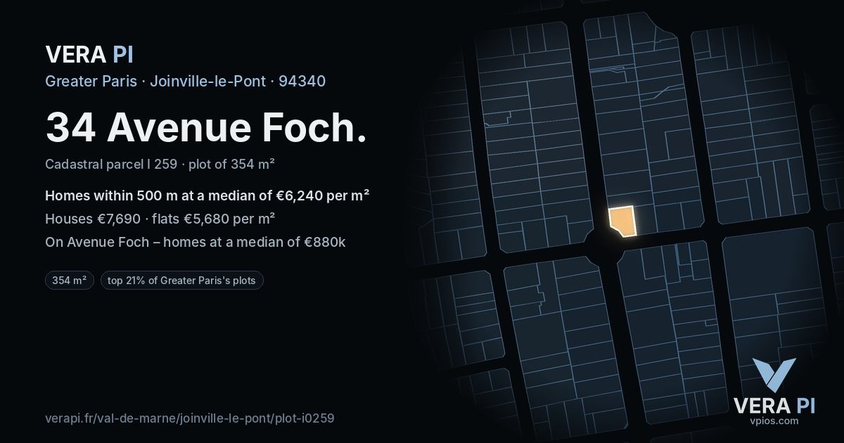 34 Avenue Foch, Joinville-le-Pont at night – the plot lit, the parcels around coloured by the prices near them