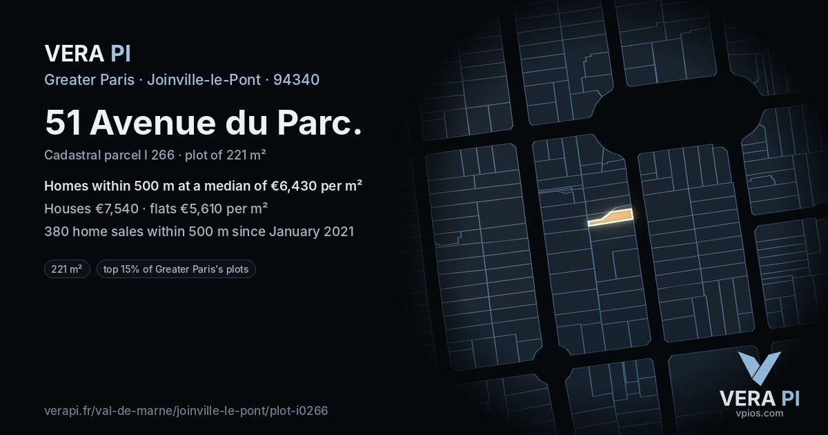 51 Avenue du Parc, Joinville-le-Pont at night – the plot lit, the parcels around coloured by the prices near them