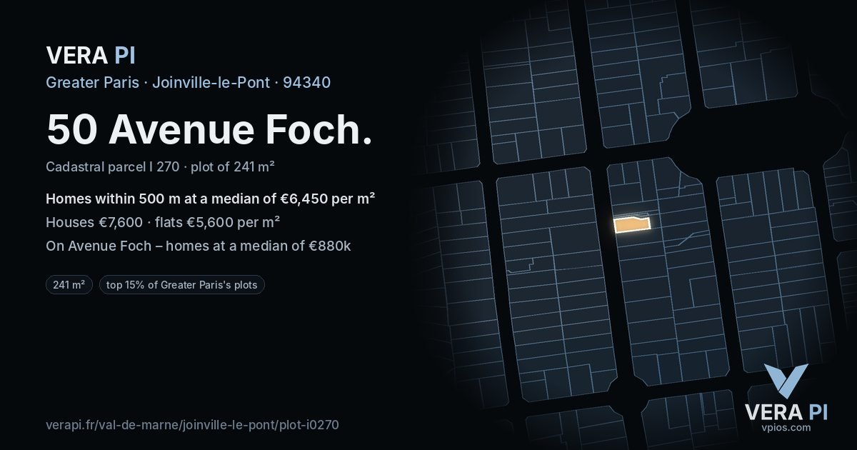 50 Avenue Foch, Joinville-le-Pont at night – the plot lit, the parcels around coloured by the prices near them