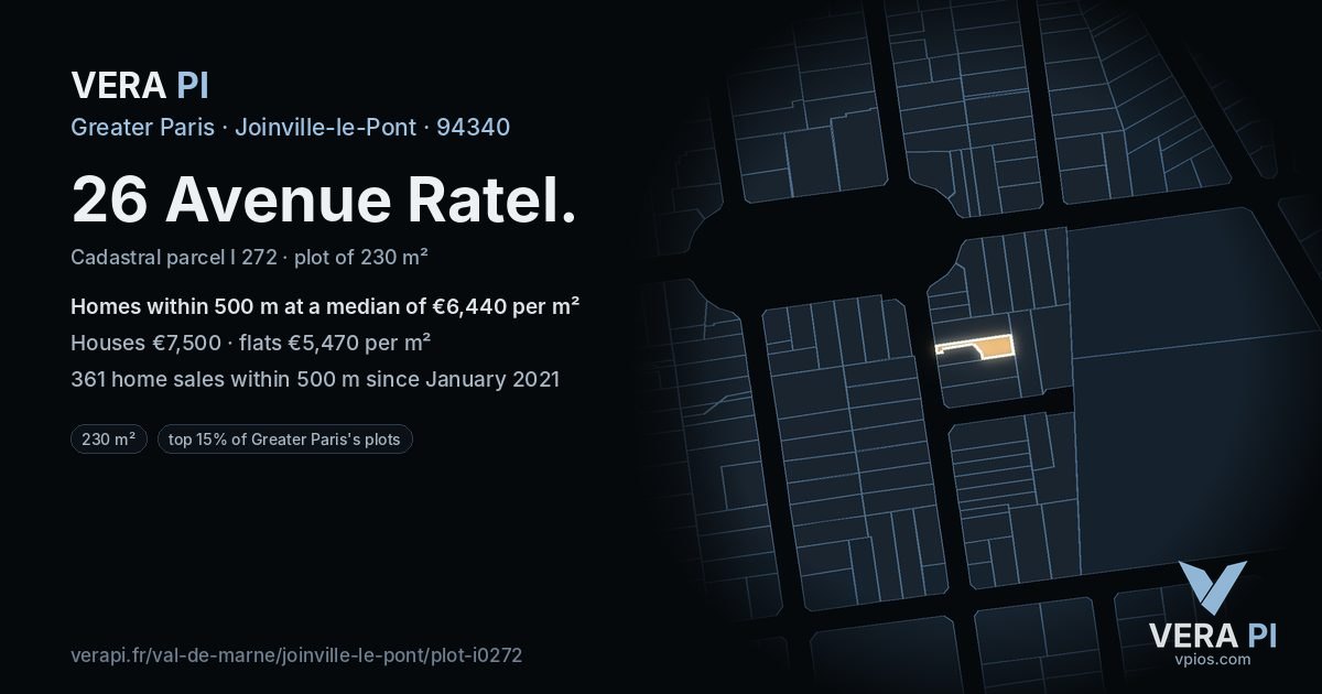 26 Avenue Ratel, Joinville-le-Pont at night – the plot lit, the parcels around coloured by the prices near them