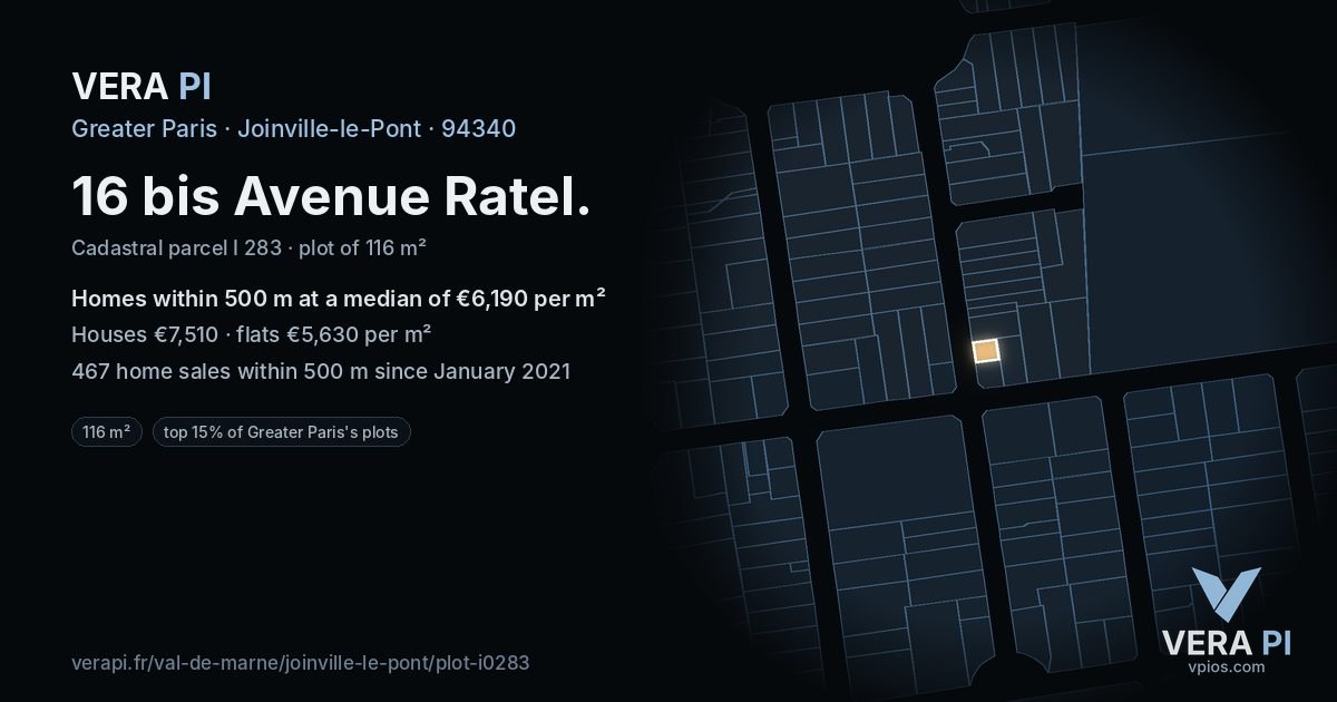 16 bis Avenue Ratel, Joinville-le-Pont at night – the plot lit, the parcels around coloured by the prices near them